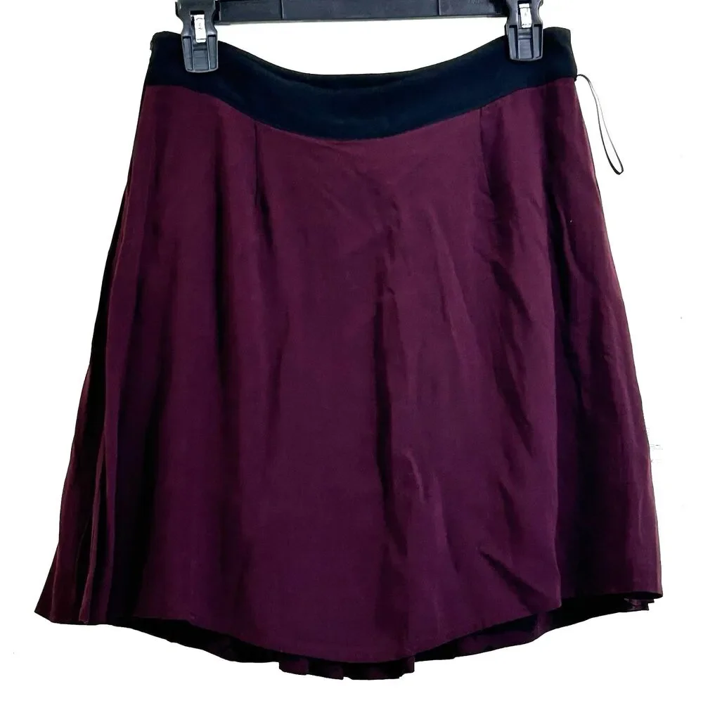 Comptoir Des Cotonniers Skirt Size 36=4 Wine Red Floral Pleated Mini Skirt